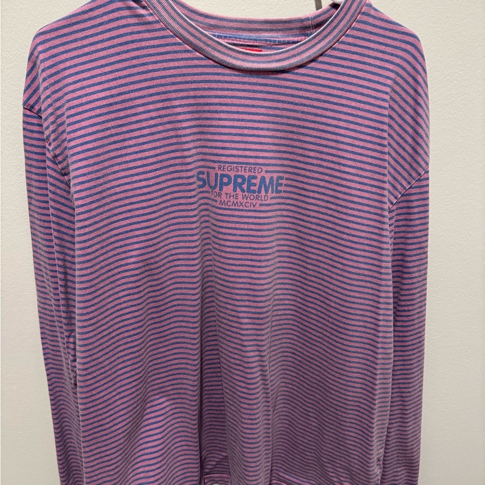 Supreme Pink and Blue Striped Tee